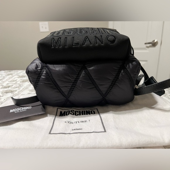 MOSCHINO QUILTED NYLON SMALL BACKPACK BLACK - Picture 3 of 11